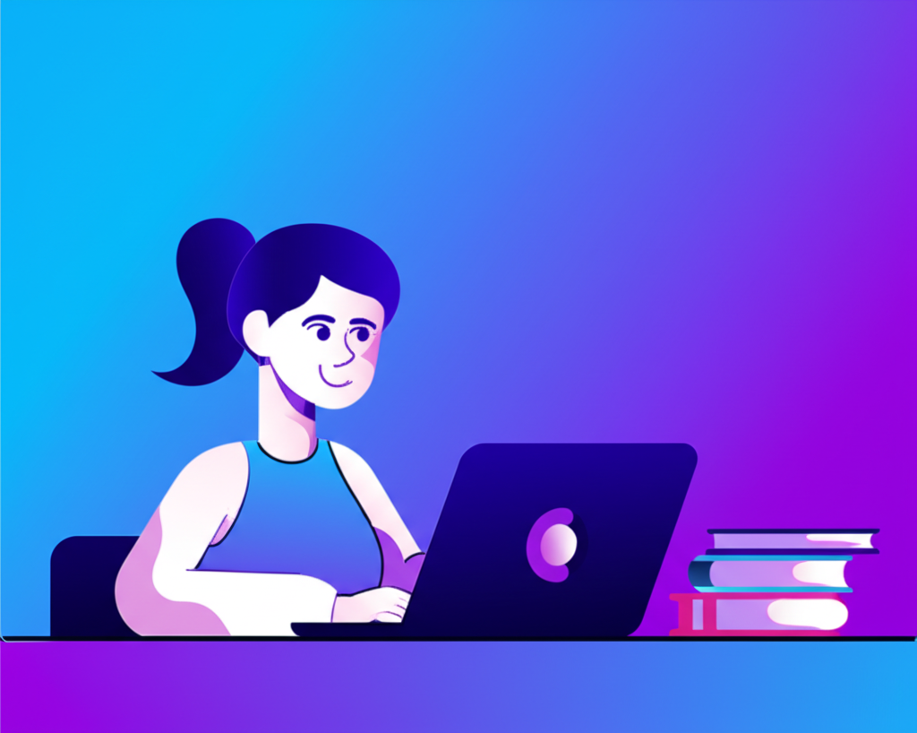 Student studying with laptop and books